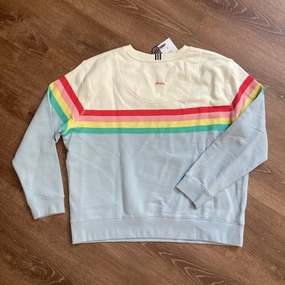 Joules Red and Yellow Monique Crewneck Rainbow Striped Sweatshirt Women’s 12 NWT - Picture 6 of 9